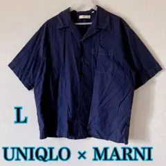 UNIQLO × MARNI オーバーサイズオープンカラーシャツ ネイビー Lのサムネイル