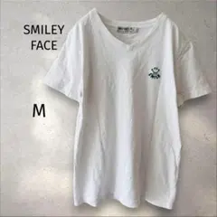 スマイリーフェイス＊ワンポイント VネックTシャツ 白 【M】コットン100%のサムネイル