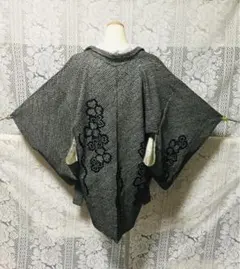 【中古】総絞り羽織り　正絹　黒色　長期保管　難あり　Ｂ88