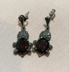 シルバーガーネット&マラカイトピアス