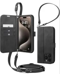 Spigen iPhone 15 Pro ケース 手帳型　ストラップ付き　黒