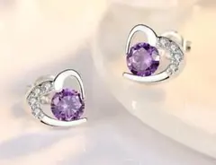 【新品】ハート ピアス♡キュービックジルコニアS925 パープル