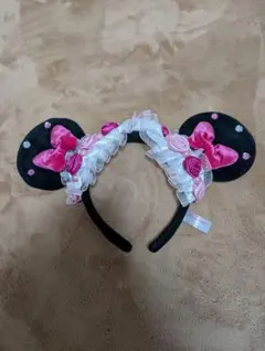 ディズニー イヤリング付きミニーマウスカチューシャ ピンク水玉