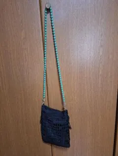 ブラック　レース編み　クロシェ　メッシュショルダーバッグ