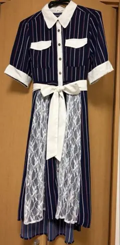 axes femme 半袖 レース ワンピース ネイビー