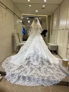 【限定値下】ウェディングドレス Aライン サテン レース ロングトレーン