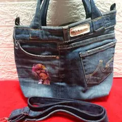 デニムリメイク２wayトートバッグ　ショルダーストラップ付き
