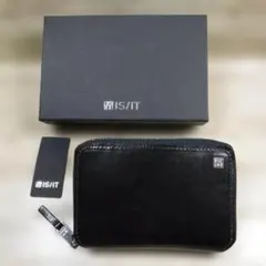 イズイット 定価15180円 黒 ラウンドファスナー二つ折り財布 イタリア牛革