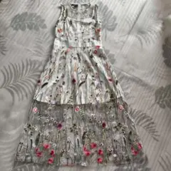 花柄刺繍ロングワンピース キャミ森ガールZARAホコSybillaシアーシフォン