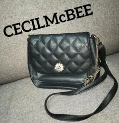 CECILMcBEEブラックレザーキルティングショルダーバッグ