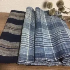 古布藍染浅葱染め　時代物布団皮一広　手織り格子柄　ハンドメイド用（格子–②）