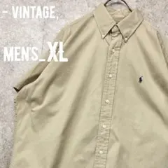 レア○90s《ラルフローレン》BD半袖シャツ/ベージュ/XL