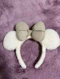 ミッキー耳カチューシャ ベージュストライプ