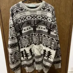 鹿柄グレー系ニットセーター