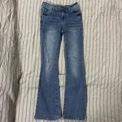 ライトブルー ローウエスト フレアデニム