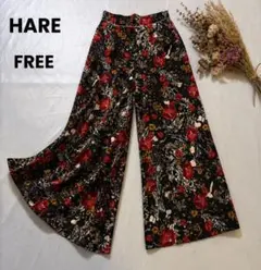 HARE 花柄ワイドパンツ フリーサイズ ブラック 総柄 フレアパンツ m133