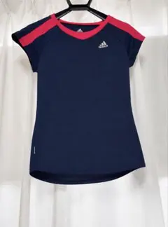 アディダス レディース 半袖スポーツTシャツネイビー×ピンク Lサイズ UVケアのサムネイル
