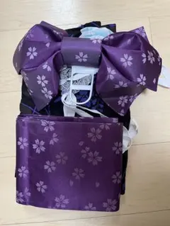 紫 桜柄 浴衣・帯・リボンセット