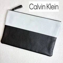 美品 カルバンクライン　クラッチバッグ　セカンドバッグ　レザー　黒　白
