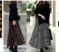 大きいサイズ重ね着風ロングワンピース黒