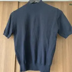 ネイビー ハイネック 半袖ニットセーター