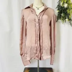 [未使用級]フェラガモ　ブラウス　ガンチーニ　XLシルク　レザー　タッセル 未使用級]フェラガモ ブラウス ガンチーニ XLシルク レザー