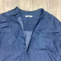 【Koti Koti】バンドカラーデニムシャツブラウス 七部袖 フリーサイズ
