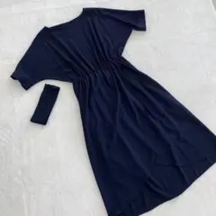 que made me ワンピース ネイビー ウエストゴム ミモレ丈 半袖 M