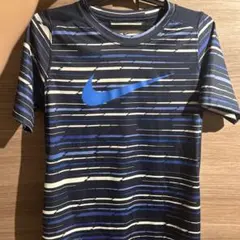 Nike Dri-FIT ネイビー系 ストライプ Tシャツ 子供用 S