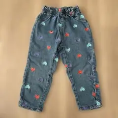 キッズ長ズボン100cm デニム　ハート刺繍　カラフル