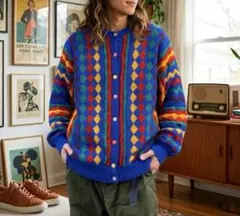 【JUMPERS】ヴィンテージ総柄ニットカーディガン ウール FREE 送料無料