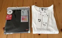 +J スピーマコットンリラックスＴ白M・ヒートテック極暖V黒M ユニクロ