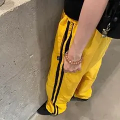 パンツ　ジャージ　ナイロン　トラック　パラシュート　韓国　サイドライン　イエロー
