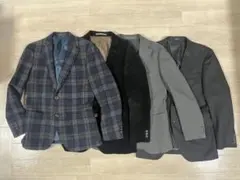メンズ ジャケット 4点セット 黒 グレー チェック 秋冬 M L スーツ 春