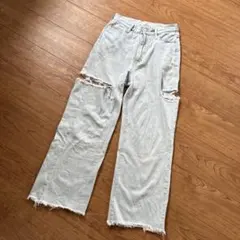 ダメージ ワイドデニムパンツ ライトブルーのサムネイル