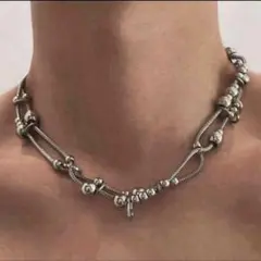 ユニセックス　doublerope シルバーネックレス　グランジ　y2k 韓国