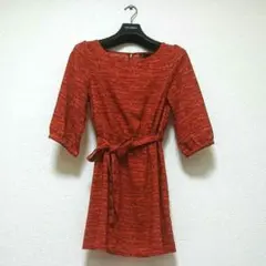 H&M　オレンジ　レトロデザイン　同布リボンベルト付き　オレンジ　ミニワンピース
