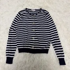 ナチュラルビューティーベーシック　ボーダーカーディガン　コットン100 M