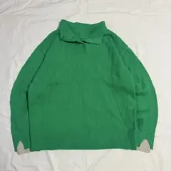 ニコアンド 重ね着風 ハイネック ニット セーター ボタン グリーン スリット