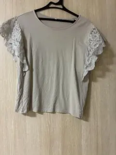 coca シルケットコットン レース袖プルオーバー　M レースTシャツ