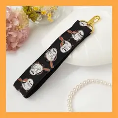 スマホストラップ【ブラック✕しまえなが】インド刺繍　ストラップ