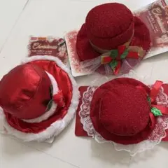 【未使用】クリスマスハット ヘアピン3点セット 赤