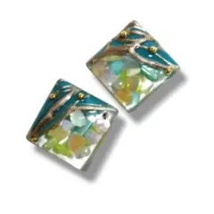 ハンドメイド ピアス イヤリング レジン シェル ダイヤ ブルー クリア