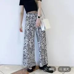 JEANASIS　ゼブラ柄　ワイドパンツ　ウエストゴム　2ポケット