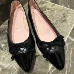 キルティング　パンプス　リボン　ブラック