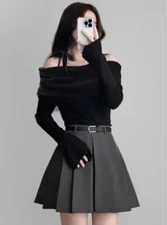 GRL オフショルダーリボントップス[ac2451] ブラック