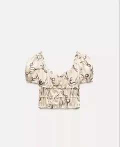 ZARA プリントサテン クロップド丈トップス S