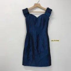 光沢 パーティー ノースリーブワンピース 青 ブルー