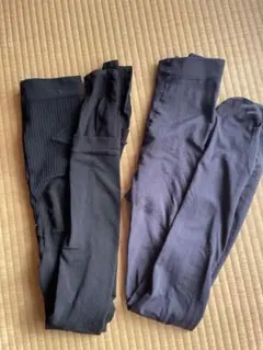 グラマラスパッツ ヒートスリム 2WAY ブラックＬＬ　防寒タイツ2足セット