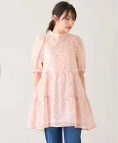 美品 ローズティアラ チュニックワンピース 大きいサイズ 42 Rose Tiara（ローズティアラ） チュニック ローズカラーティアード切替
